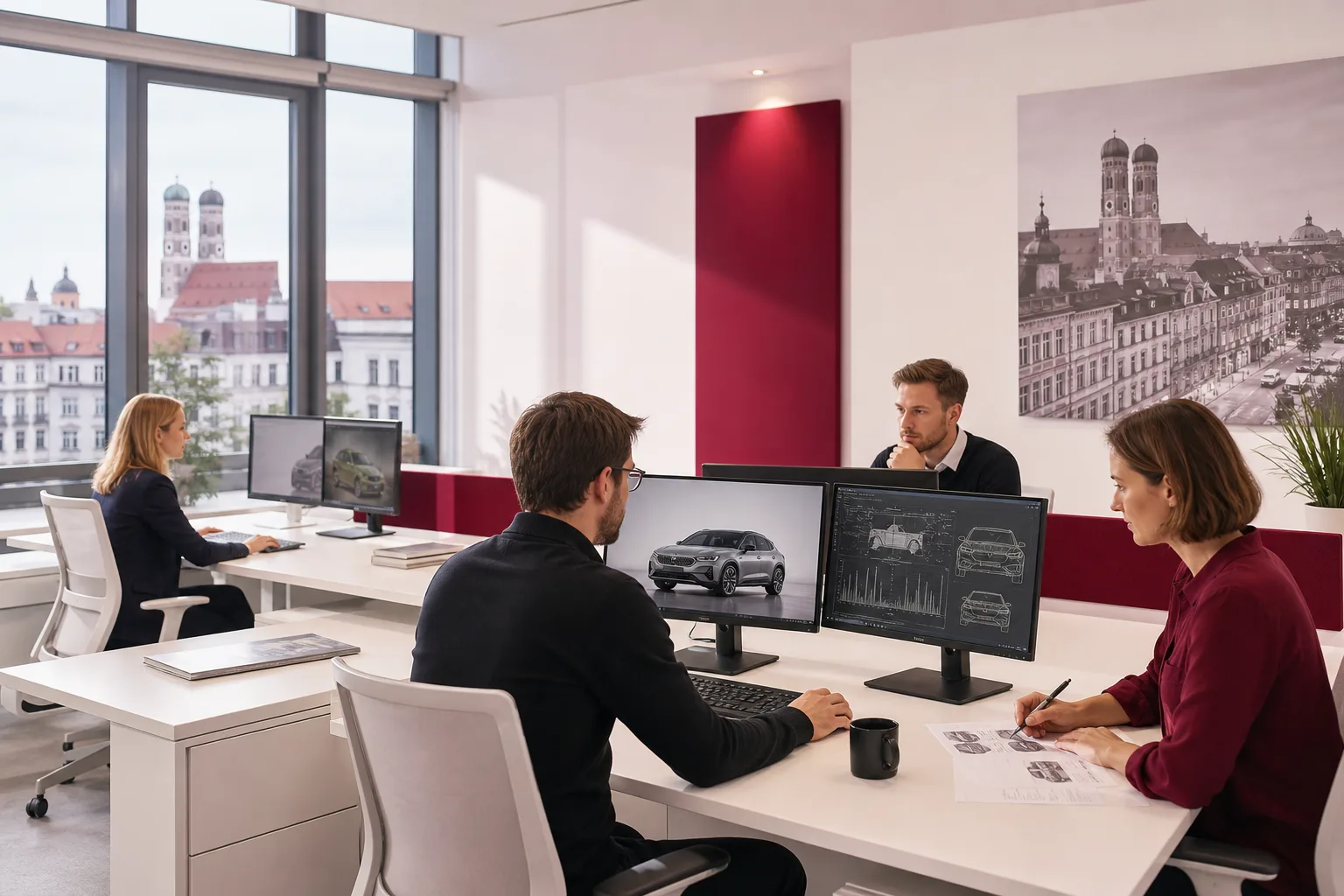 Redaktionsteam von alleywalksha bei der technischen Fahrzeuganalyse in München, 1920x1080 Pixel